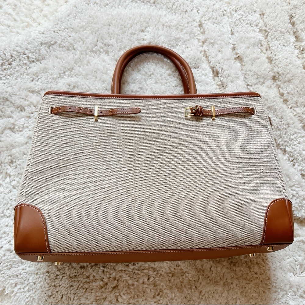 Verafied Beige Canvas Book Tote Bag - Picture 3 of 10